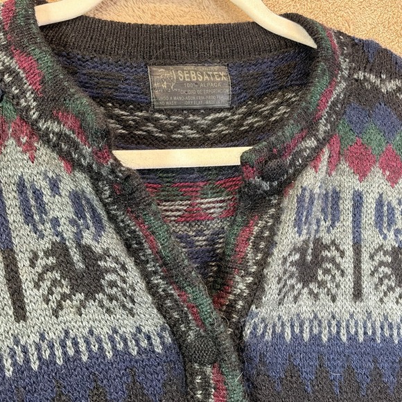 Sebsatex 100% Alpaca Sweater Womens L Cardigan Fair Isle Knit Ski Peru EUC - Picture 2 of 8